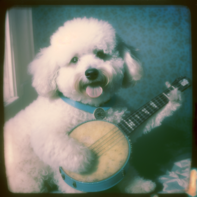 Julianboehm_prombt_photograph_of_a_Bichon_Frise_playing_Banjo_s_68ff7737-0782-4b7e-9f48-6417d21ad9a7